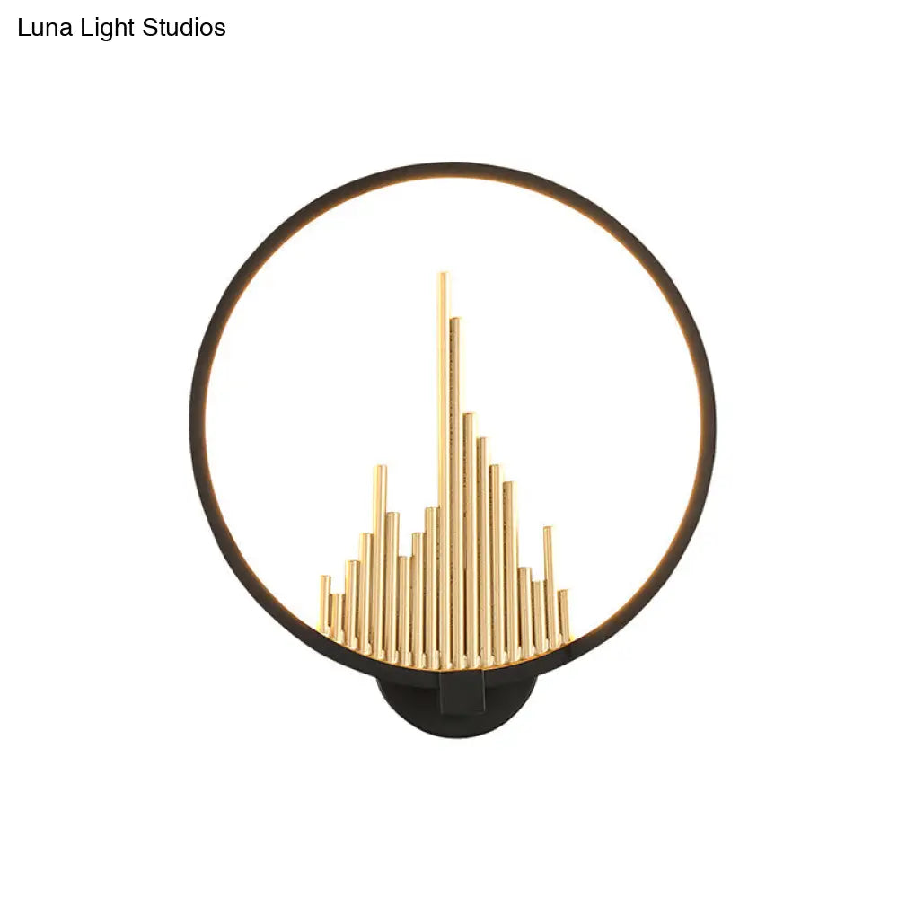 DecorBites™ DecorBites™ Modern Acrylic Halo-Ring LED Sconce Light in Black/White with Mountain Pattern - Warm Lighting