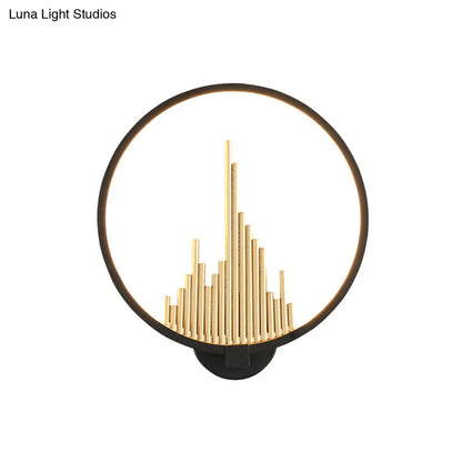 DecorBites™ DecorBites™ Modern Acrylic Halo-Ring LED Sconce Light in Black/White with Mountain Pattern - Warm Lighting