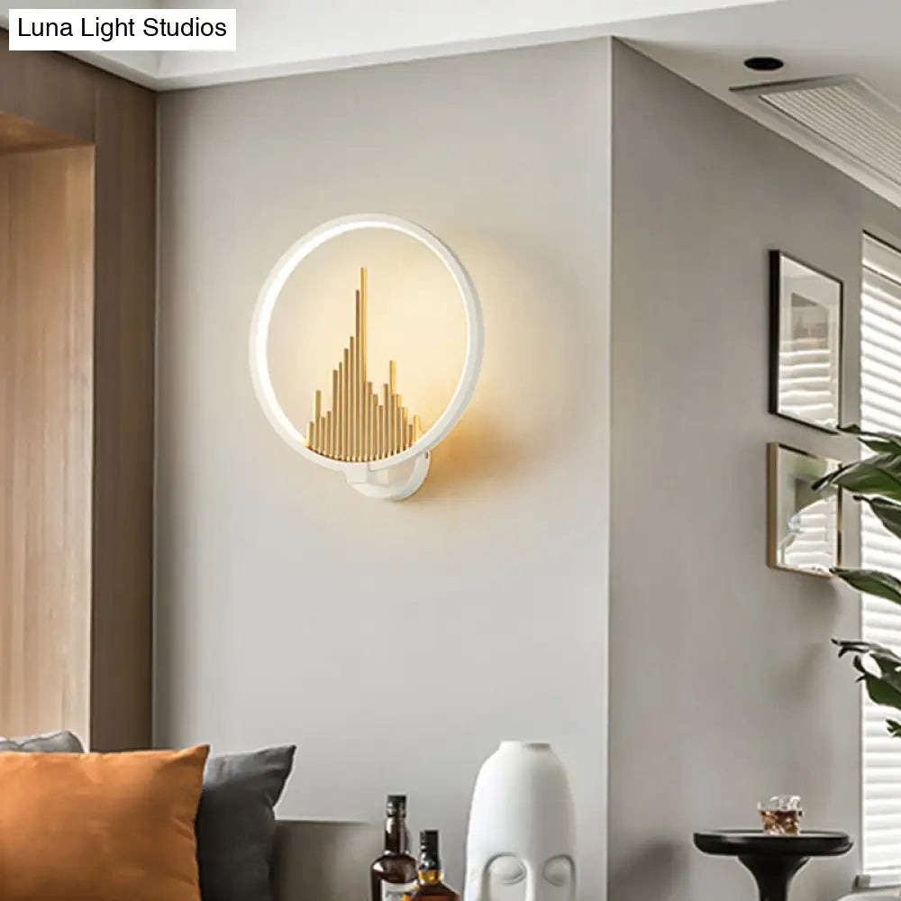 DecorBites™ DecorBites™ Modern Acrylic Halo-Ring LED Sconce Light in Black/White with Mountain Pattern - Warm Lighting