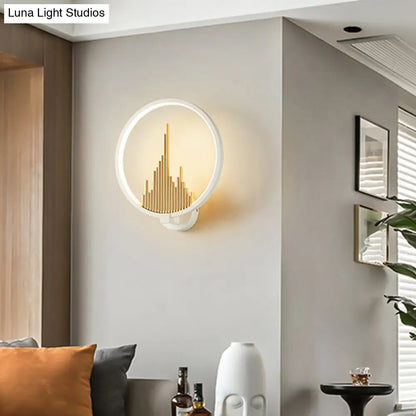 DecorBites™ DecorBites™ Modern Acrylic Halo-Ring LED Sconce Light in Black/White with Mountain Pattern - Warm Lighting