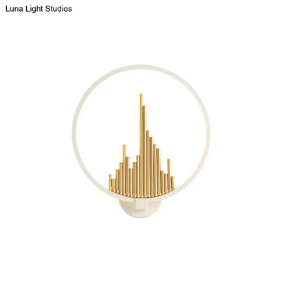 DecorBites™ DecorBites™ Modern Acrylic Halo-Ring LED Sconce Light in Black/White with Mountain Pattern - Warm Lighting