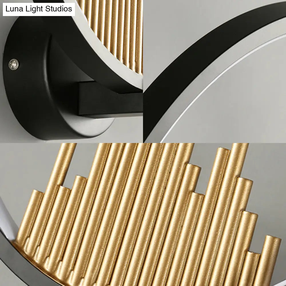 DecorBites™ DecorBites™ Modern Acrylic Halo-Ring LED Sconce Light in Black/White with Mountain Pattern - Warm Lighting