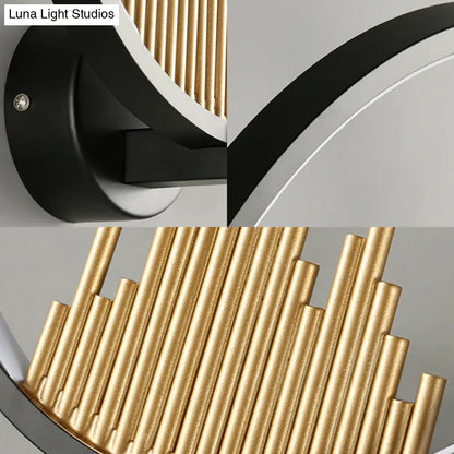 DecorBites™ DecorBites™ Modern Acrylic Halo-Ring LED Sconce Light in Black/White with Mountain Pattern - Warm Lighting