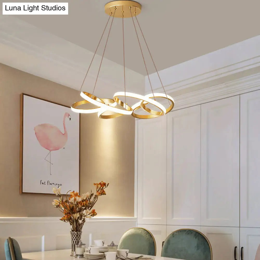 Lámpara de araña curva moderna de acrílico, LED dorado – 49,5 cm/65 cm de ancho – Luz blanca/cálida – Lámpara colgante para sala de estar