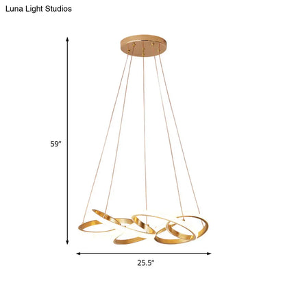 Lámpara de araña curva moderna de acrílico, LED dorado – 49,5 cm/65 cm de ancho – Luz blanca/cálida – Lámpara colgante para sala de estar