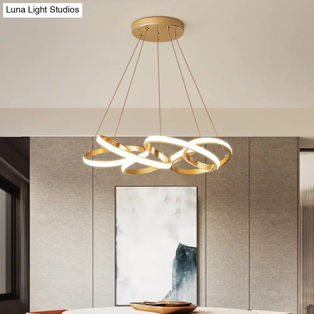 Lámpara de araña curva moderna de acrílico, LED dorado – 49,5 cm/65 cm de ancho – Luz blanca/cálida – Lámpara colgante para sala de estar