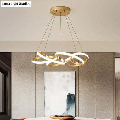 Lámpara de araña curva moderna de acrílico, LED dorado – 49,5 cm/65 cm de ancho – Luz blanca/cálida – Lámpara colgante para sala de estar