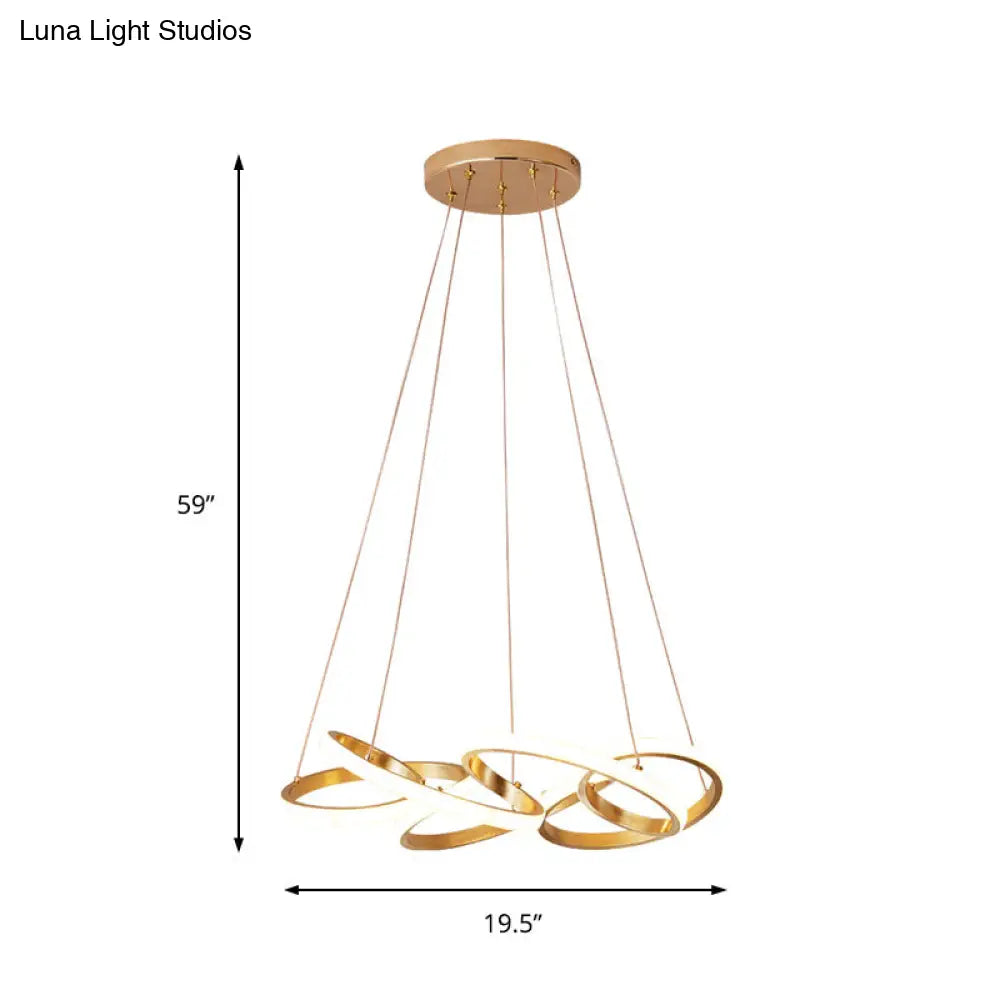 Lámpara de araña curva moderna de acrílico, LED dorado – 49,5 cm/65 cm de ancho – Luz blanca/cálida – Lámpara colgante para sala de estar