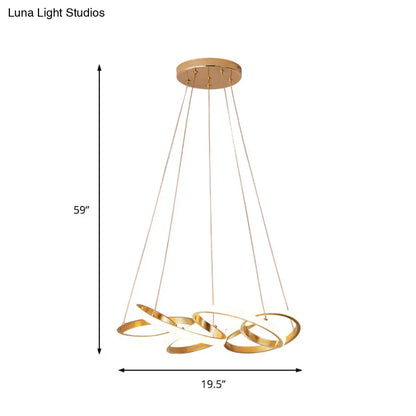 Lámpara de araña curva moderna de acrílico, LED dorado – 49,5 cm/65 cm de ancho – Luz blanca/cálida – Lámpara colgante para sala de estar