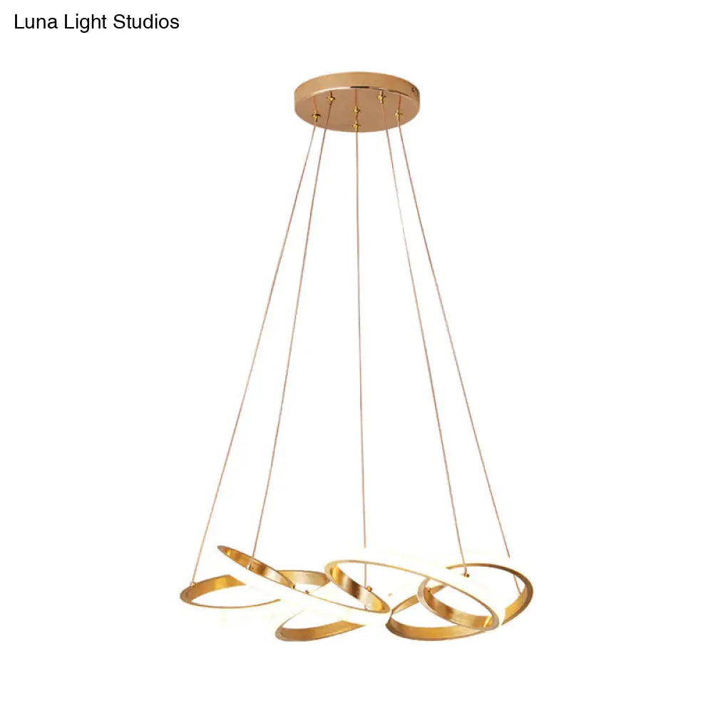 Lámpara de araña curva moderna de acrílico, LED dorado – 49,5 cm/65 cm de ancho – Luz blanca/cálida – Lámpara colgante para sala de estar