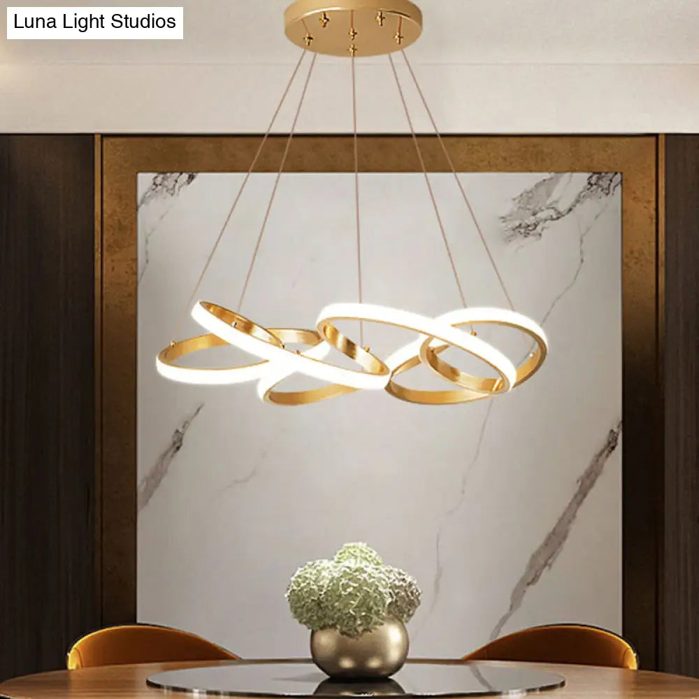 Lámpara de araña curva moderna de acrílico, LED dorado – 49,5 cm/65 cm de ancho – Luz blanca/cálida – Lámpara colgante para sala de estar