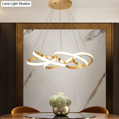 Lámpara de araña curva moderna de acrílico, LED dorado – 49,5 cm/65 cm de ancho – Luz blanca/cálida – Lámpara colgante para sala de estar