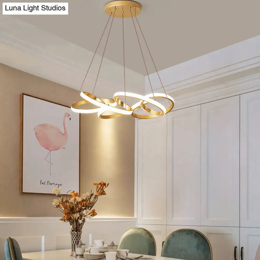 Lámpara de araña curva moderna de acrílico, LED dorado – 49,5 cm/65 cm de ancho – Luz blanca/cálida – Lámpara colgante para sala de estar