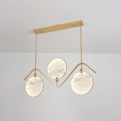 DecorBites modern acrylic led circular fan island lamp with gold-toned pendant and marble-patterned glass shades