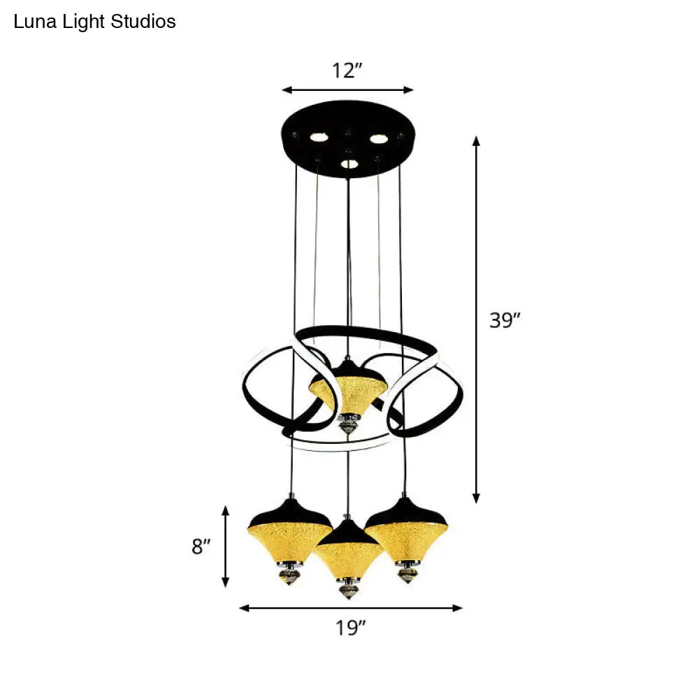 مصباح LED حديث من الأكريليك مع 4 مصابيح - تصميم موجة سوداء