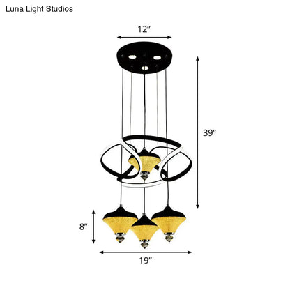 مصباح LED حديث من الأكريليك مع 4 مصابيح - تصميم موجة سوداء