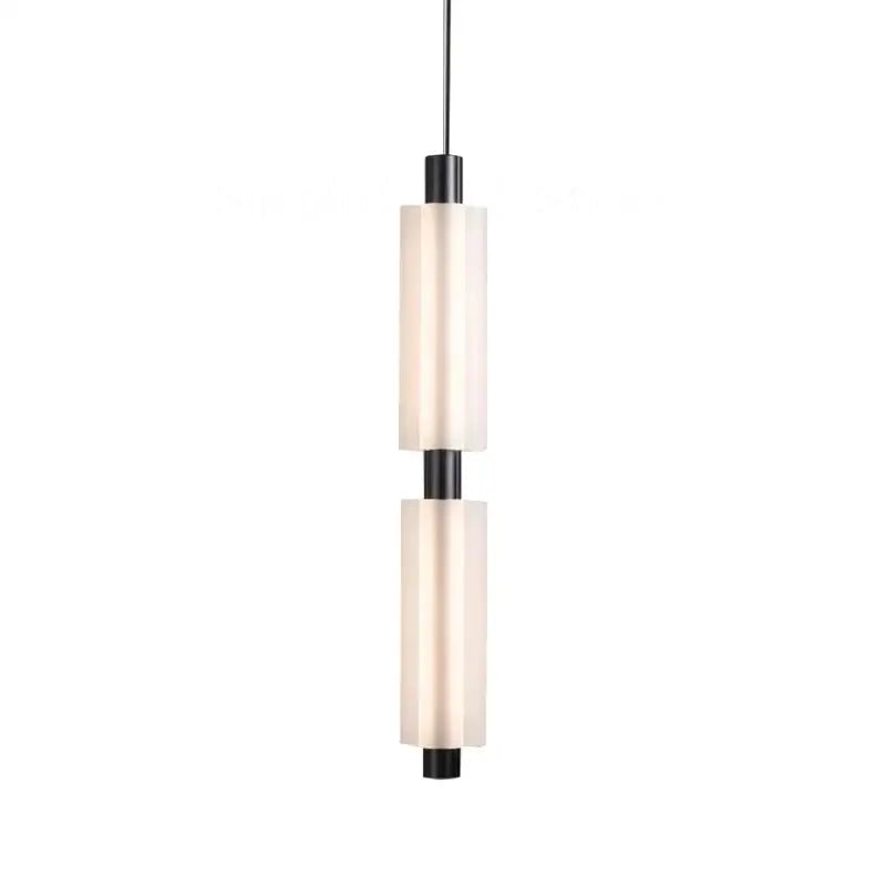 Modern acrylic minimalist pendant lights featuring two frosted glass cylinders separated by black metal rods for bedroom decorbites