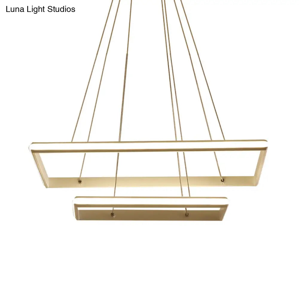 Lámpara de araña rectangular moderna de acrílico: diseño escalonado, 3 luces, LED blanco/negro, luz blanca/cálida