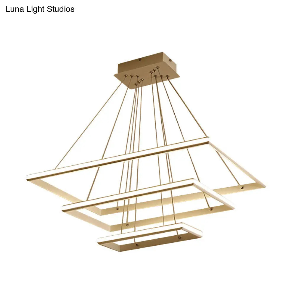 Lámpara de araña rectangular moderna de acrílico: diseño escalonado, 3 luces, LED blanco/negro, luz blanca/cálida