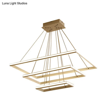 Lámpara de araña rectangular moderna de acrílico: diseño escalonado, 3 luces, LED blanco/negro, luz blanca/cálida