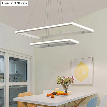 Lámpara de araña rectangular moderna de acrílico: diseño escalonado, 3 luces, LED blanco/negro, luz blanca/cálida