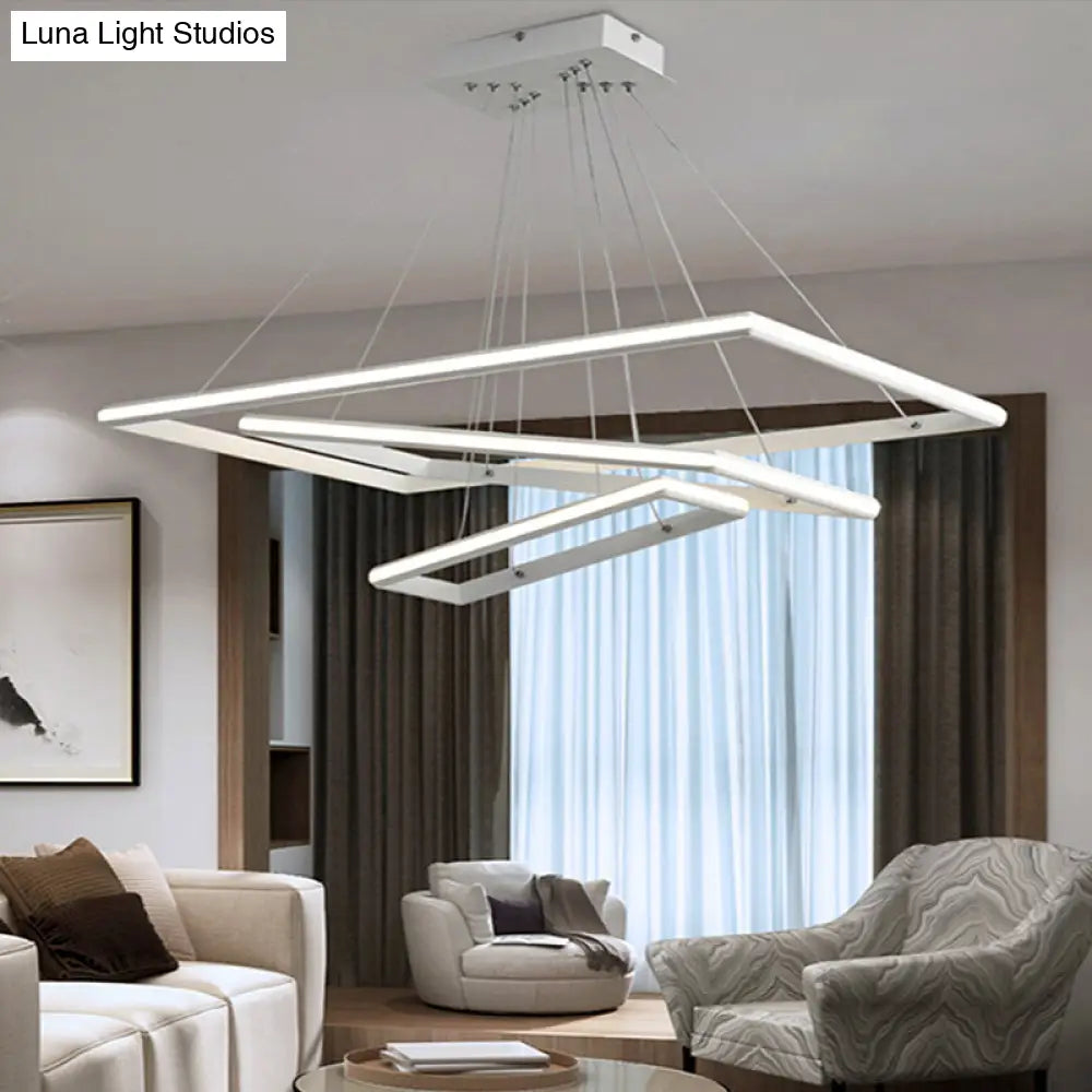 Lámpara de araña rectangular moderna de acrílico: diseño escalonado, 3 luces, LED blanco/negro, luz blanca/cálida