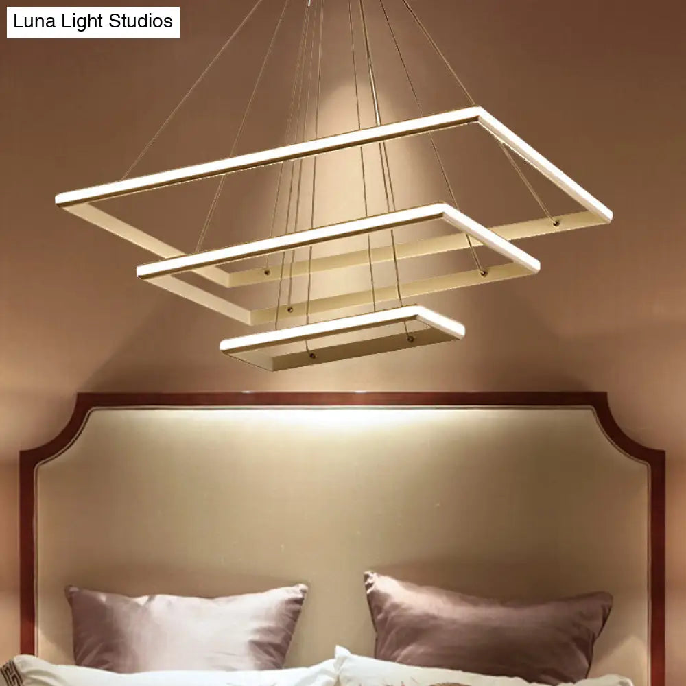 Lámpara de araña rectangular moderna de acrílico: diseño escalonado, 3 luces, LED blanco/negro, luz blanca/cálida