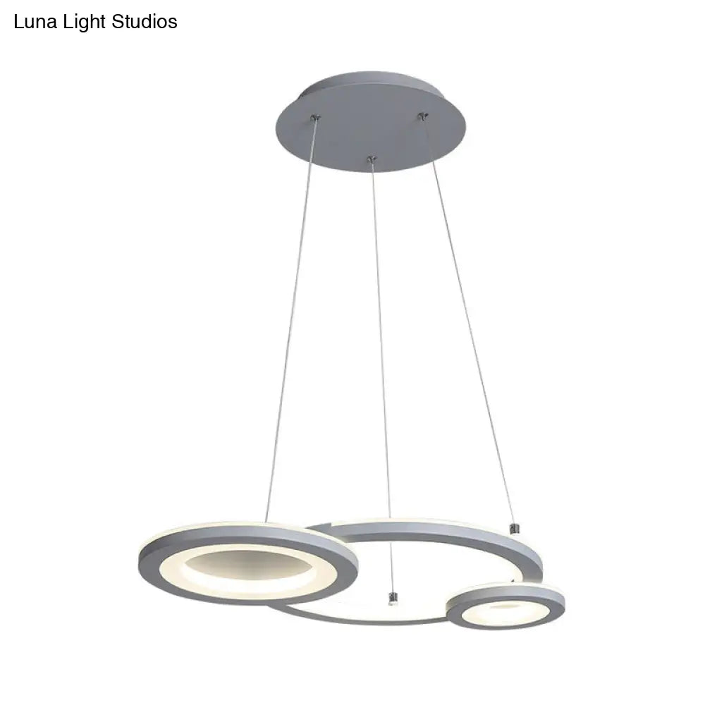 Lámpara colgante redonda moderna de acrílico con LED, acabado blanco/gris para comedor en luz blanca/cálida