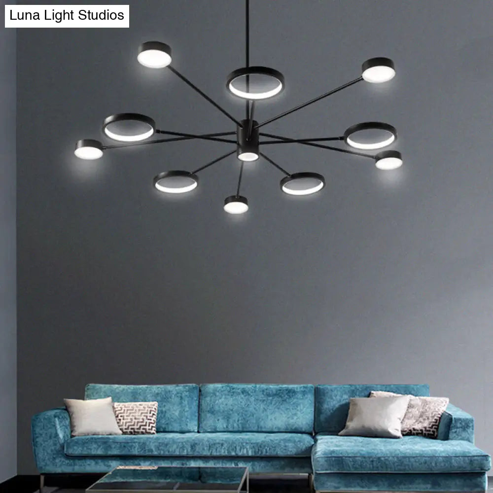 Lámpara colgante tipo araña Sputnik moderna de acrílico: Lámpara colgante LED negra con 6/8/10 luces en luz blanca/cálida.