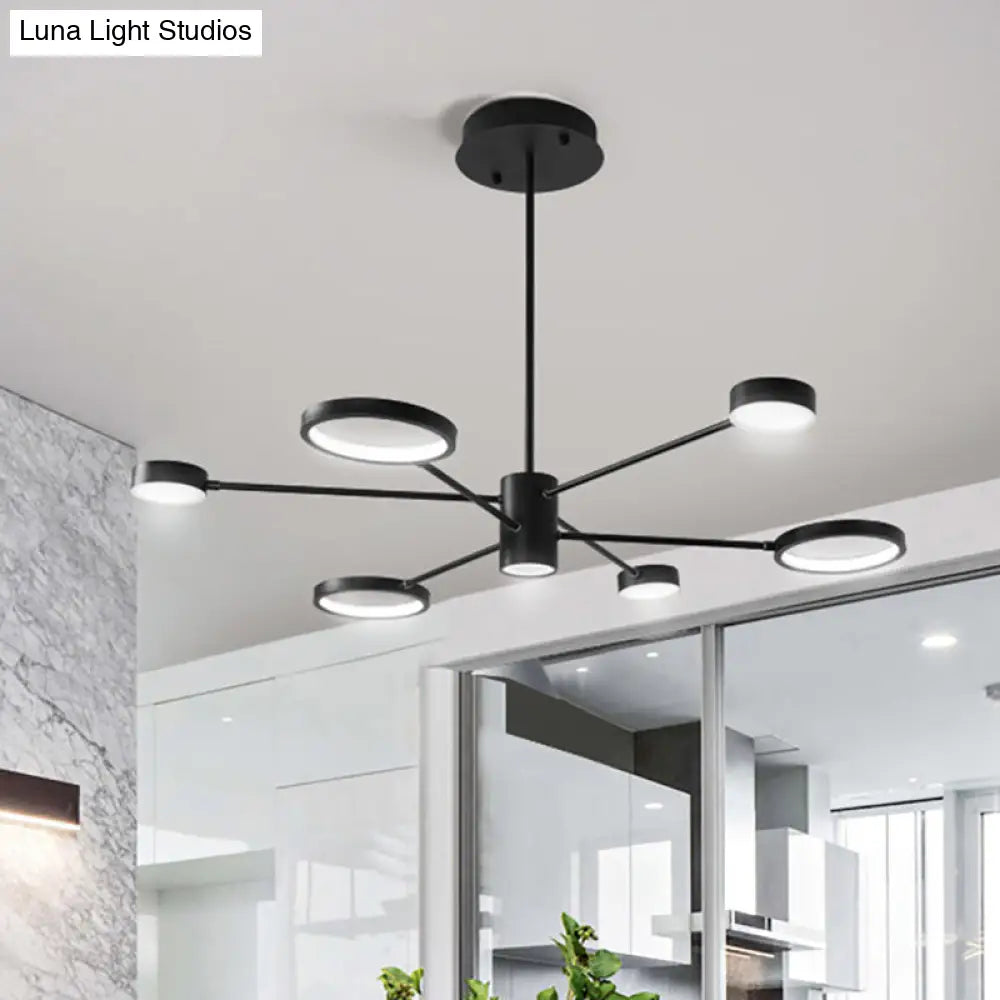 Lámpara colgante tipo araña Sputnik moderna de acrílico: Lámpara colgante LED negra con 6/8/10 luces en luz blanca/cálida.