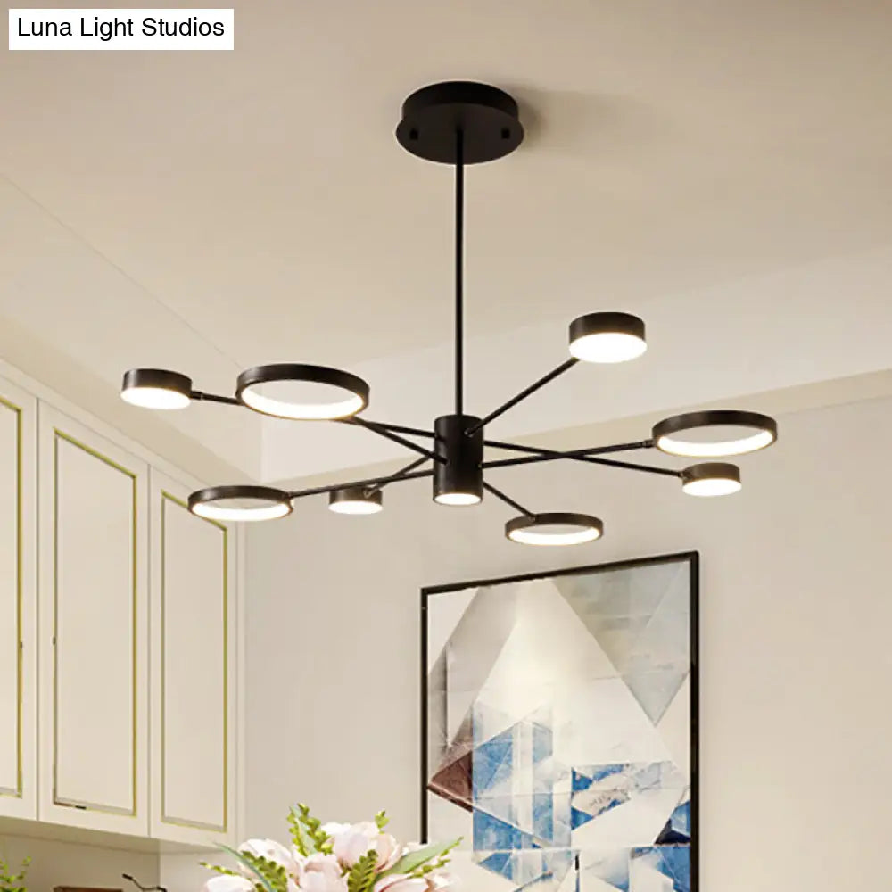 Lámpara colgante tipo araña Sputnik moderna de acrílico: Lámpara colgante LED negra con 6/8/10 luces en luz blanca/cálida.