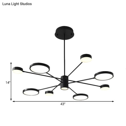 Lámpara colgante tipo araña Sputnik moderna de acrílico: Lámpara colgante LED negra con 6/8/10 luces en luz blanca/cálida.