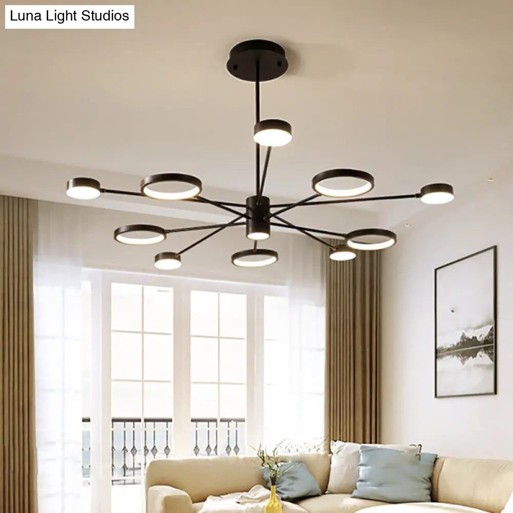 Lámpara colgante tipo araña Sputnik moderna de acrílico: Lámpara colgante LED negra con 6/8/10 luces en luz blanca/cálida.