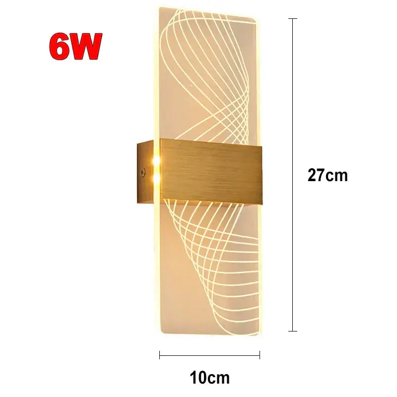 Modern 6w led wall lamp with brushed gold metal bracket and touch sensor featuring illuminated white spiral diffuser