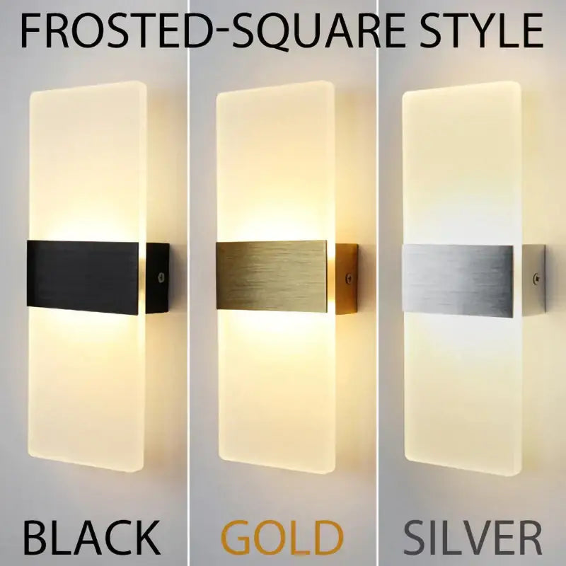 Modern acrylic frosted square led wall lamp with touch sensor available in black gold and silver finishes for bedroom use