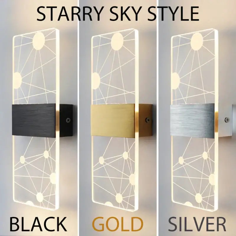 Starry sky style modern acrylic touch sensor led wall lamp with geometric design in black gold and silver finishes