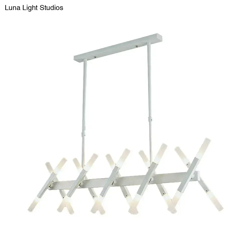 Decorbites modern acrylic tube island pendant light in black white with geometric cross design and frosted glass accents
