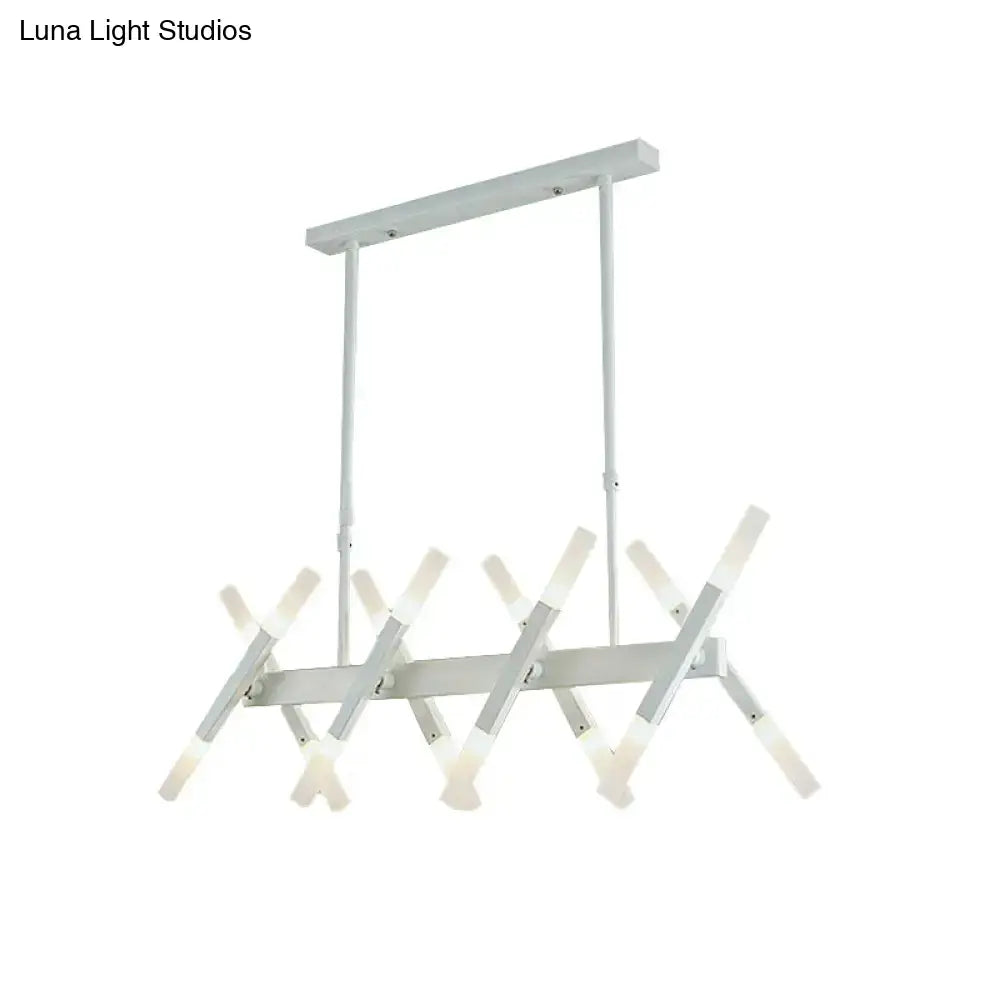 Decorbites modern acrylic tube island pendant light with intersecting geometric arms and frosted glass lights black white