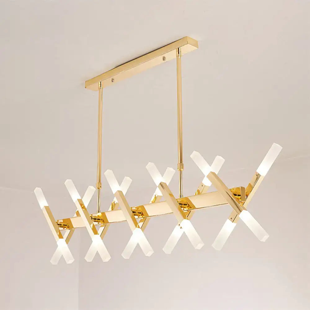 Gold-finished decorbites modern tube island pendant light with acrylic tube arms and frosted glass lights black white gold