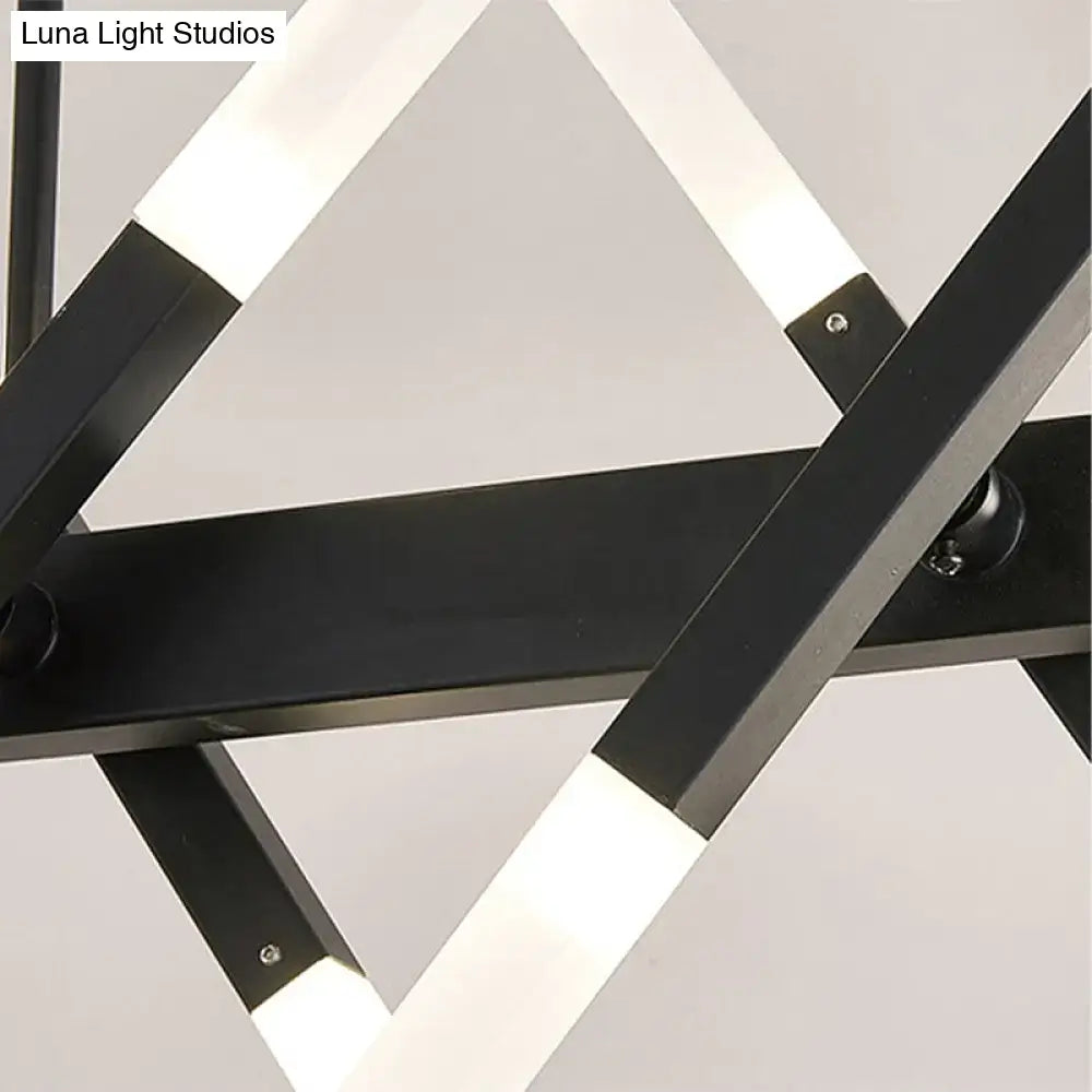 Black geometric decorbites modern acrylic tube island pendant light with illuminated triangular panels for dining room lighting