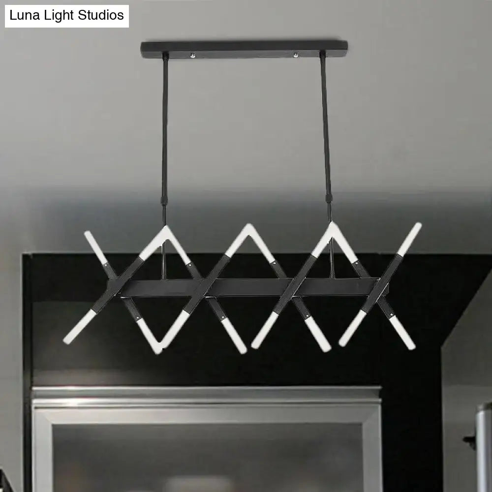 Modern acrylic tube island pendant light with black and white geometric led elements for dining room ceiling lighting