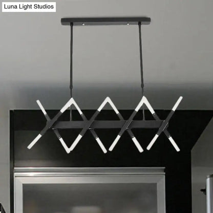 Modern acrylic tube island pendant light with black and white geometric led elements for dining room ceiling lighting