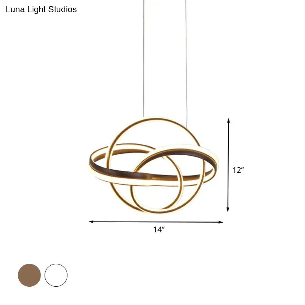 Lámpara de techo moderna de acrílico con diseño retorcido - Lámpara colgante LED en blanco/café - Iluminación para comedor - 3 opciones de color de luz (blanco/cálido)