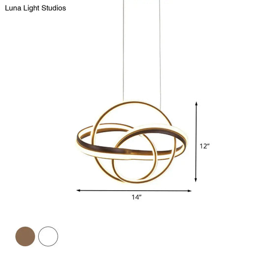 Lámpara de techo moderna de acrílico con diseño retorcido - Lámpara colgante LED en blanco/café - Iluminación para comedor - 3 opciones de color de luz (blanco/cálido)