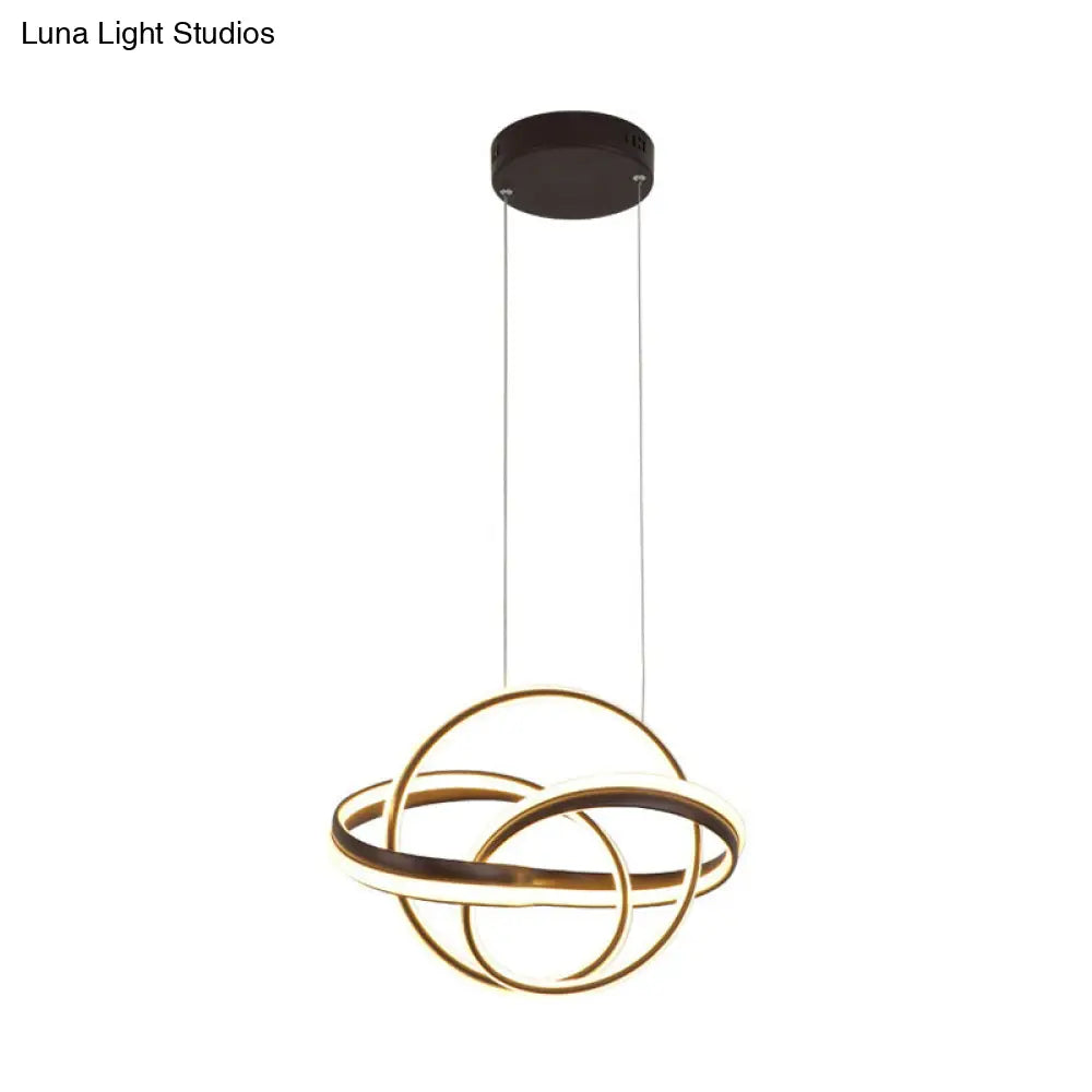 Lámpara de techo moderna de acrílico con diseño retorcido - Lámpara colgante LED en blanco/café - Iluminación para comedor - 3 opciones de color de luz (blanco/cálido)