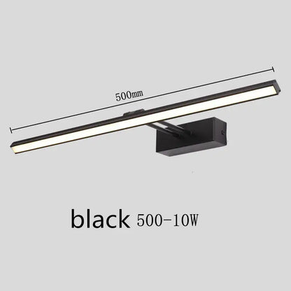 Black 500mm led wall-mounted vanity mirror light with sleek rectangular design and modern finish for bathroom sconce