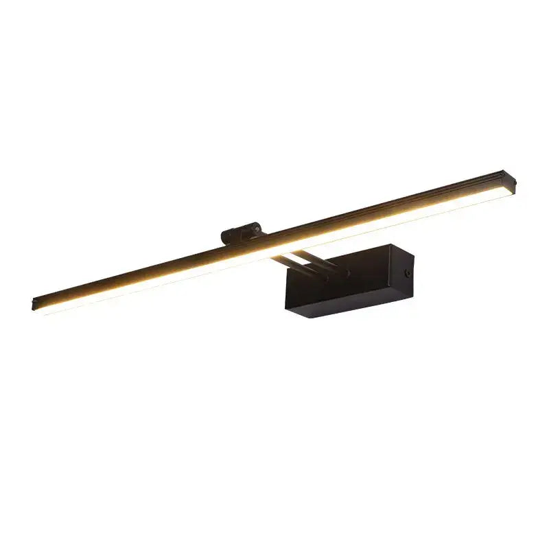 Modern adjustable black wall-mounted vanity mirror light with sleek rectangular design and warm white LED illumination
