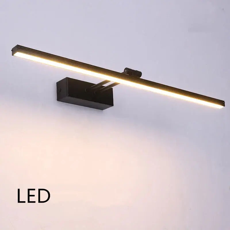 Black rectangular led wall-mounted vanity mirror light with sleek modern design and warm white illumination