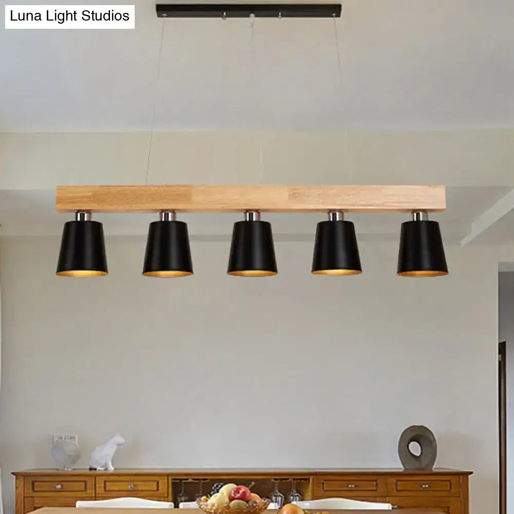 Decorbites modern adjustable pendant lamp with black cylindrical shades and natural wood beam fits e26 e27 bulbs