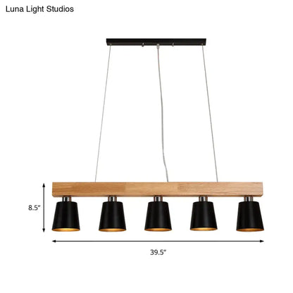 DecorBites modern adjustable black and wood pendant lamp with five cylindrical shades compatible with e26 e27 bulbs